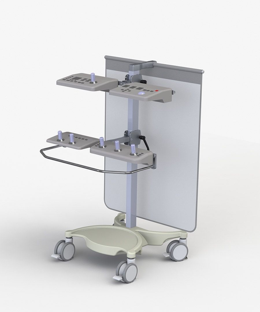 This is a mobile pedestal for tableside equipment.