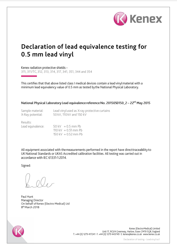 Certificate for Declaration of testing for lead vinyl