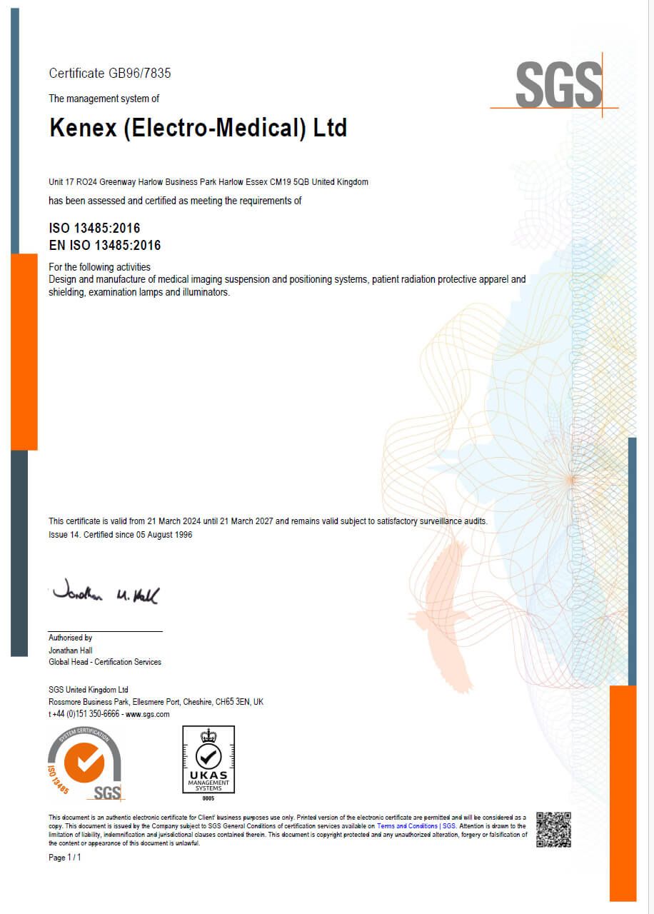 Certificate for ISO 13485:2016 compliance